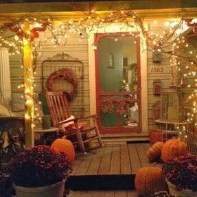 Fall string lights on porch
