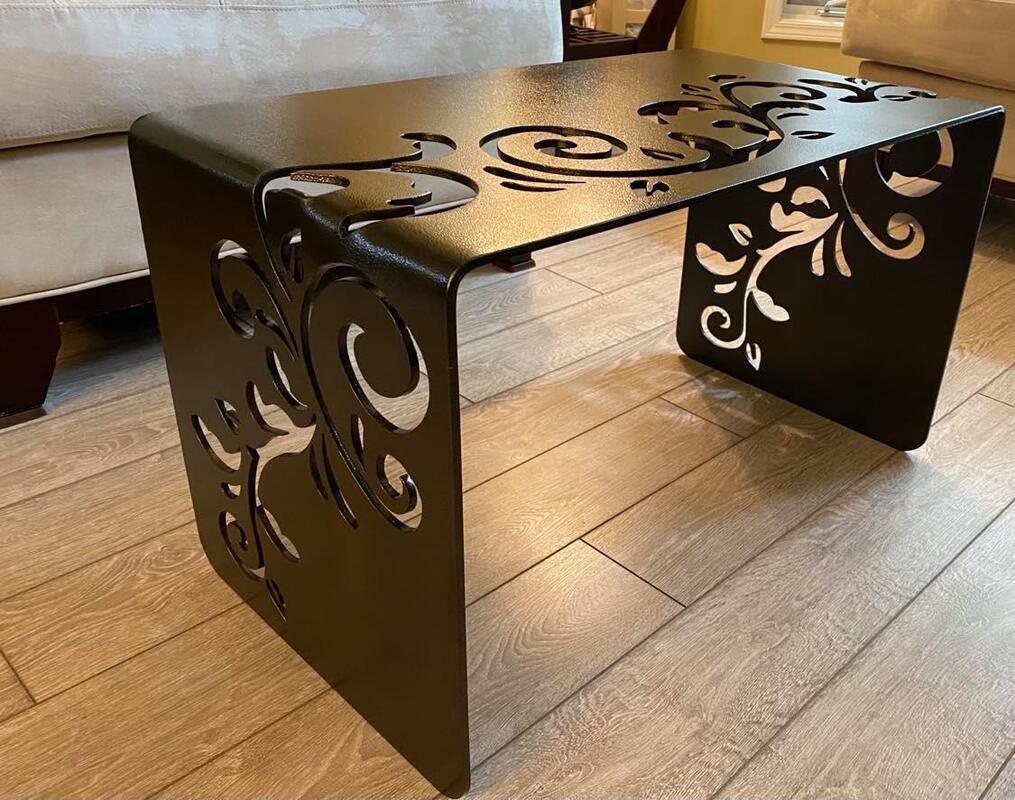 gold vein filigree design steel coffee table