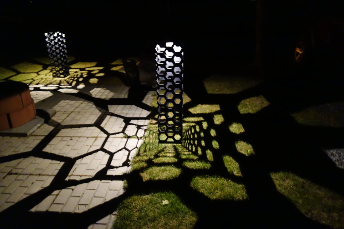 steel outdoor lantern in honeycomb design