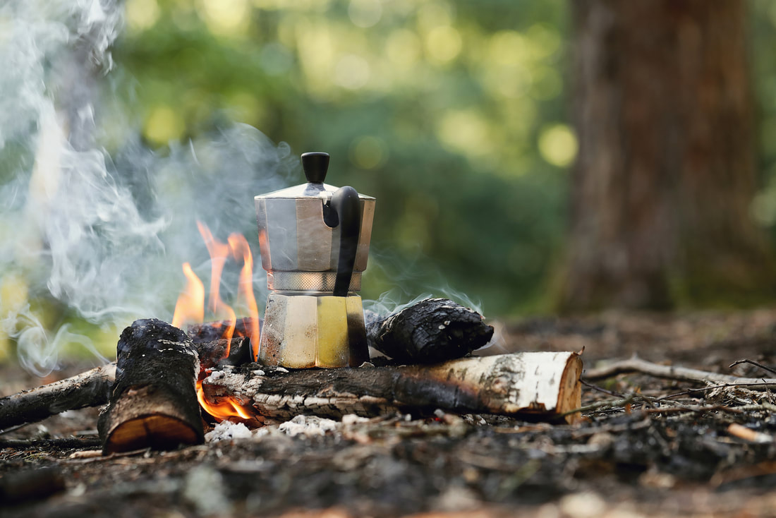 percolator coffee on a campfire