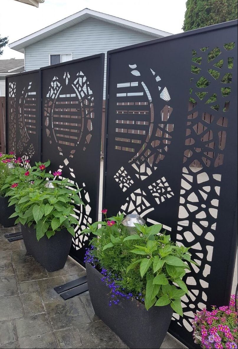 Asian Fusion steel set of privacy screens for garden or office