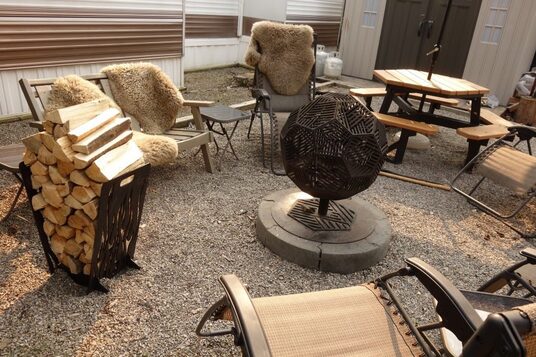 winter outdoor trend - fur on chairs with firepit