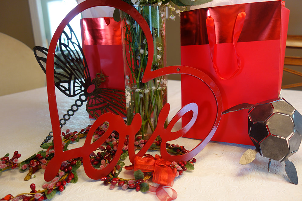 red powder coated steal love heart decor