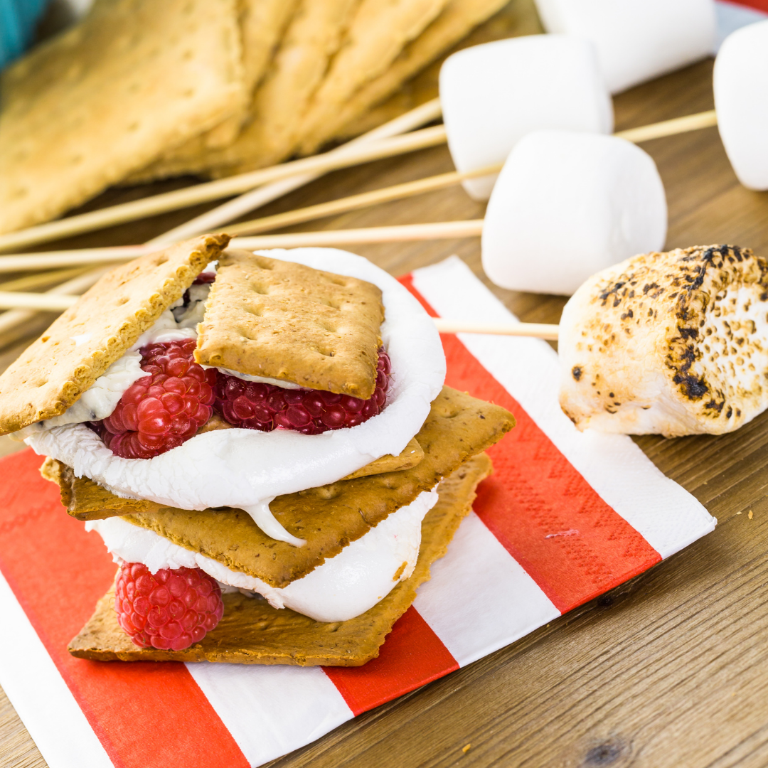 smores with raspberries